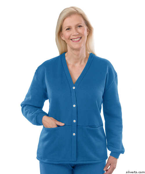 Silvert's Womens Open Back Adaptive Fleece Cardigan With Pockets - Color blue