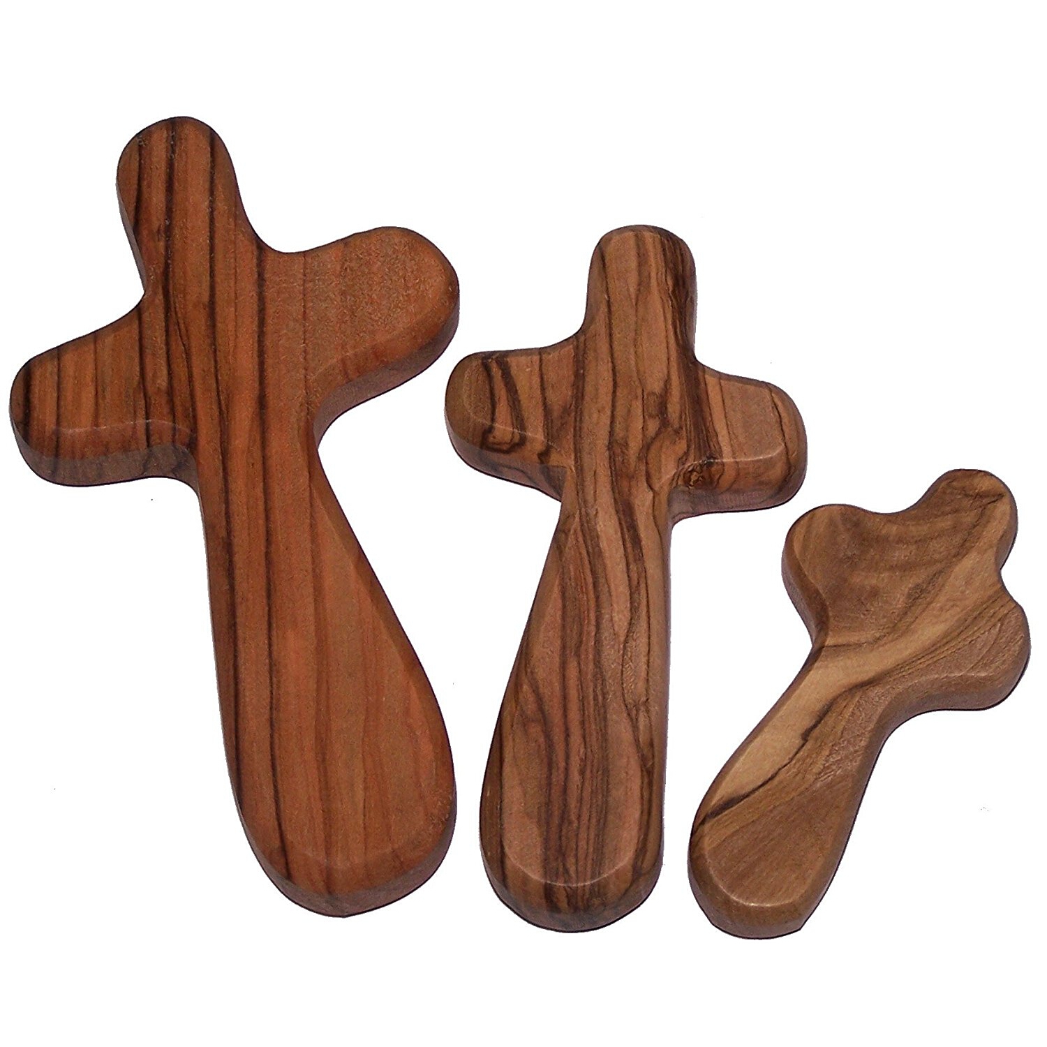 Holy Land Market Three Olive Wood Comfort Handheld Crosses With