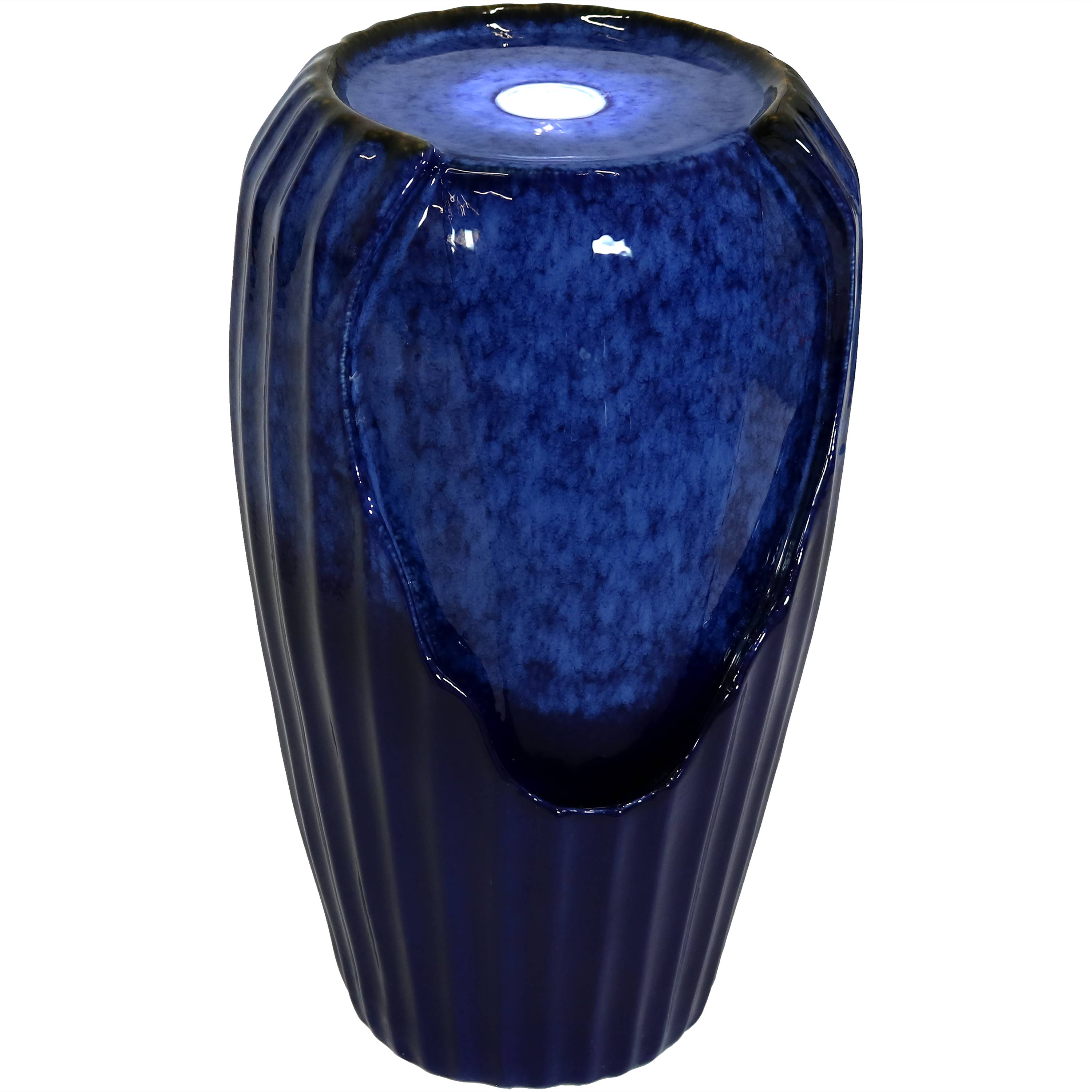 Sunnydaze Decor Blue Ceramic Vase Water Fountain with LED Lights - 22-Inch