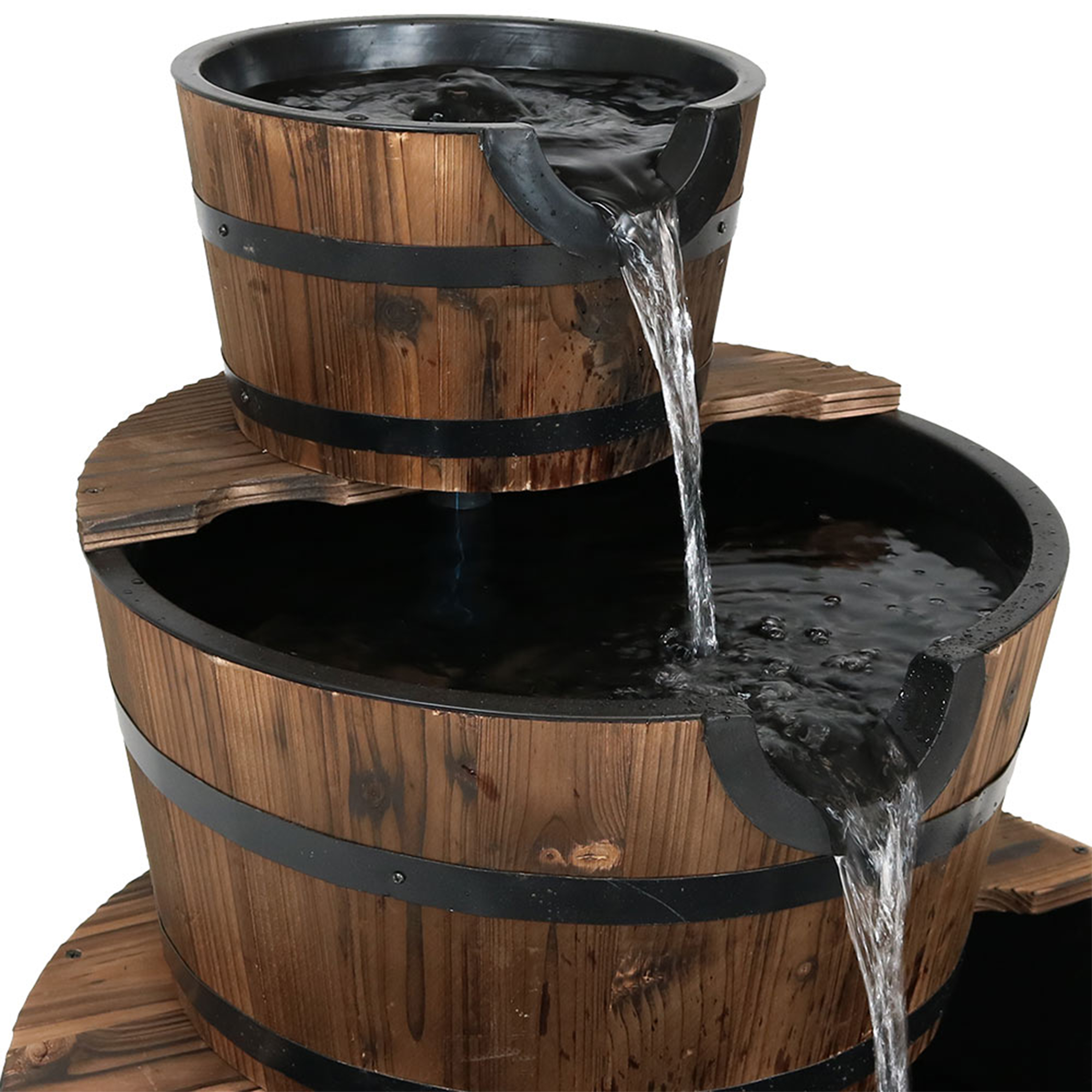 Sunnydaze Decor Rustic 3-Tier Wood Barrel Water Fountain - 30-Inch