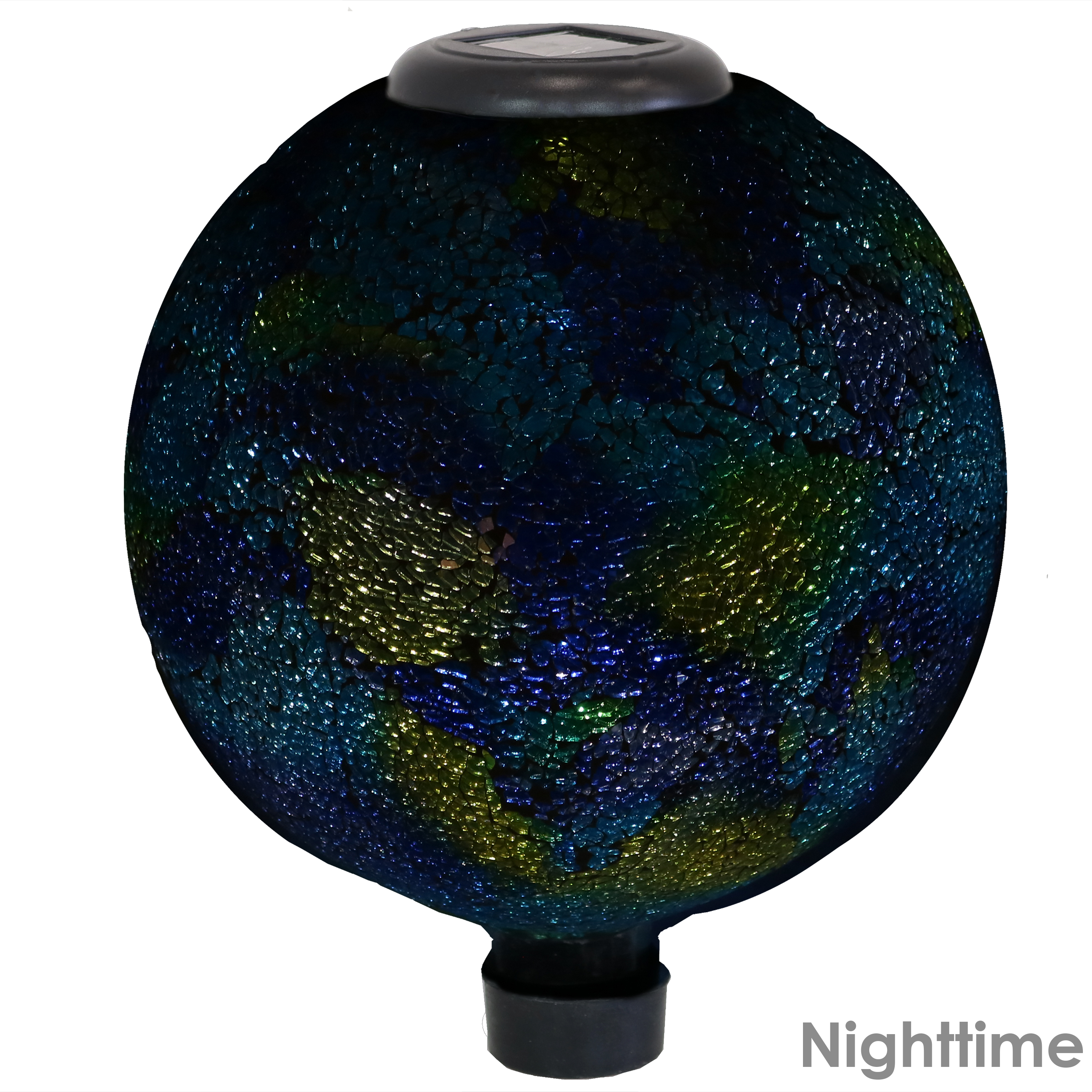 Sunnydaze Decor Azul Terra Crackled Glass Gazing Globe with LED Solar Light - 10-Inch