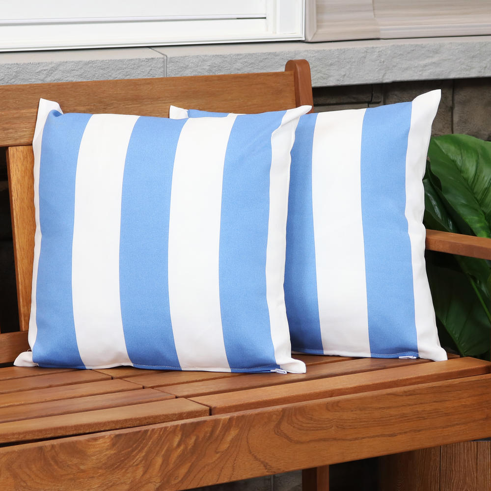 Sunnydaze Decor 2 Outdoor Decorative Throw Pillows - 17 x 17-Inch - Beach-Bound Stripe