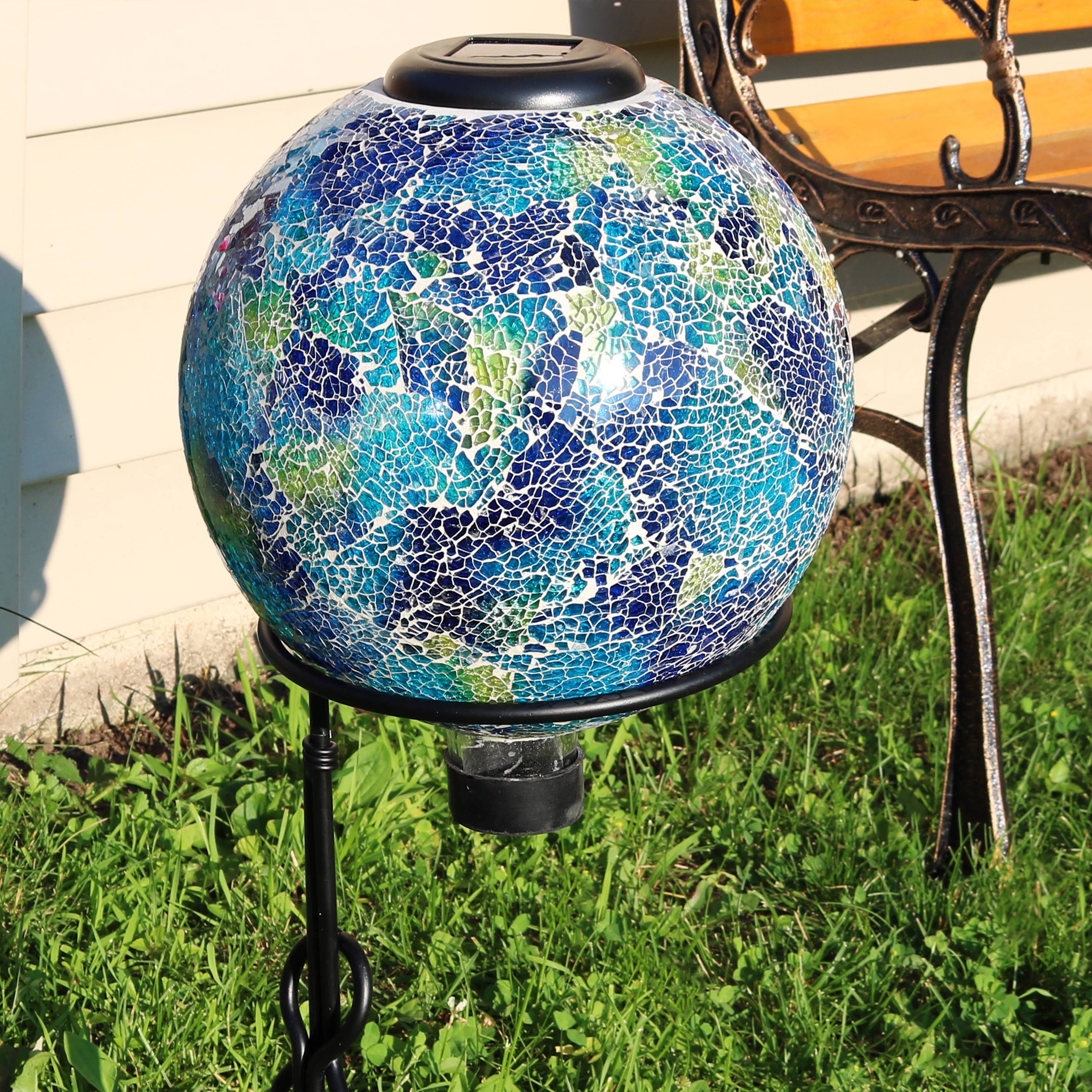 Sunnydaze Decor Azul Terra Glass Gazing Globe - LED Solar Light- Set of 2 - 10-Inch