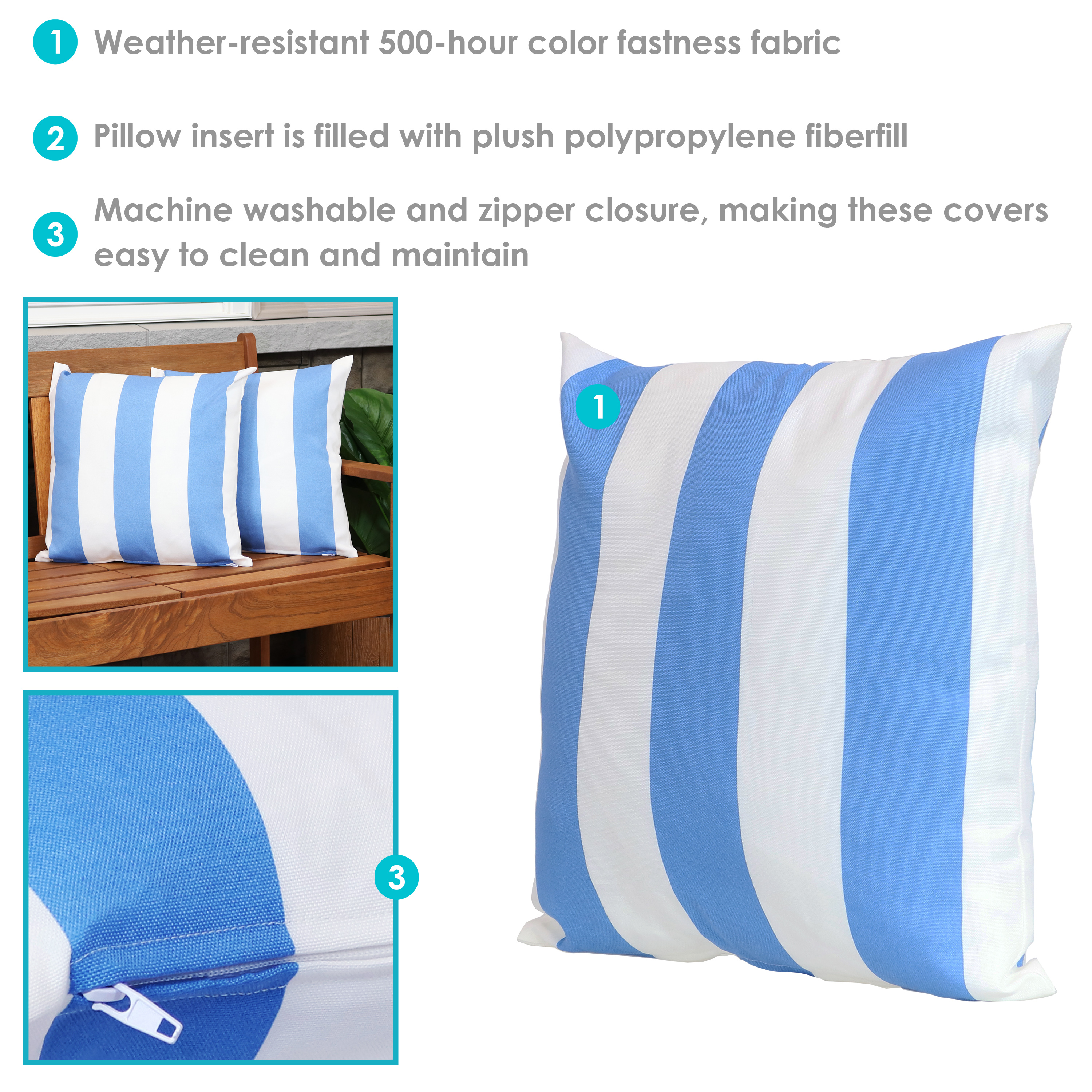 Sunnydaze Decor 2 Outdoor Decorative Throw Pillows - 17 x 17-Inch - Beach-Bound Stripe
