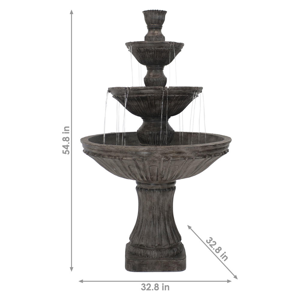 Sunnydaze Decor 3-Tier Classic Designer Outdoor Water Fountain - Dark Brown - 55-Inch