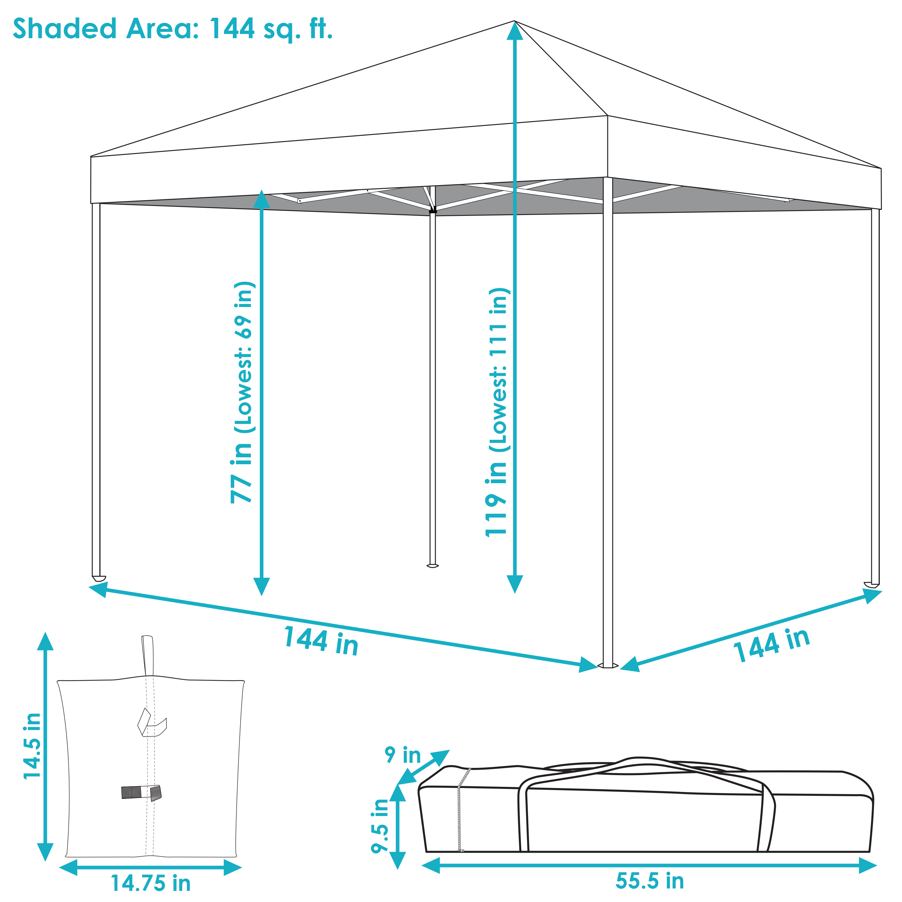 Sunnydaze Decor 12x12 Foot Standard Pop-Up Canopy with Bag/Sandbags - Gray