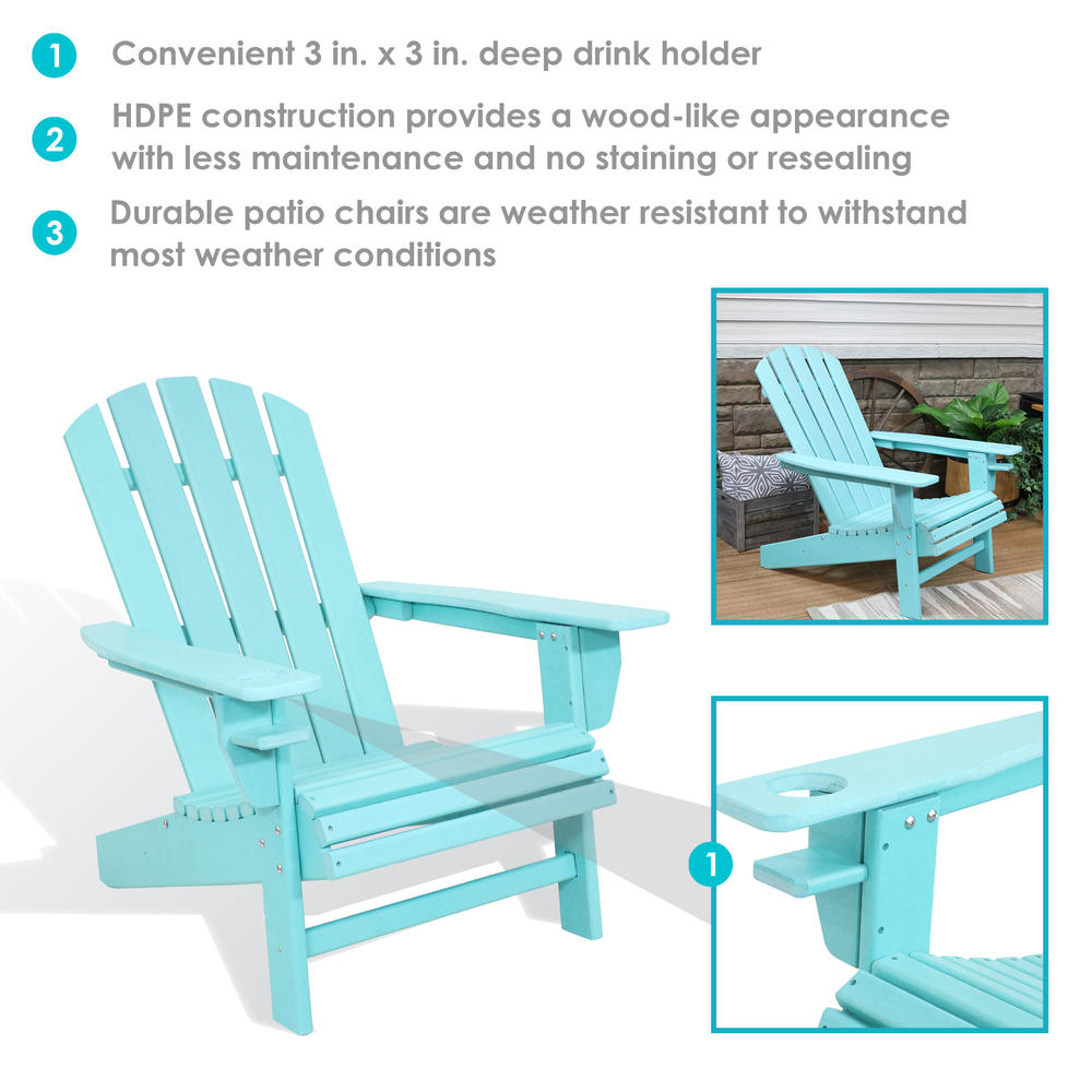 Sunnydaze Decor All-Weather Turquoise Outdoor Adirondack Chair with Drink Holder - Set of 2