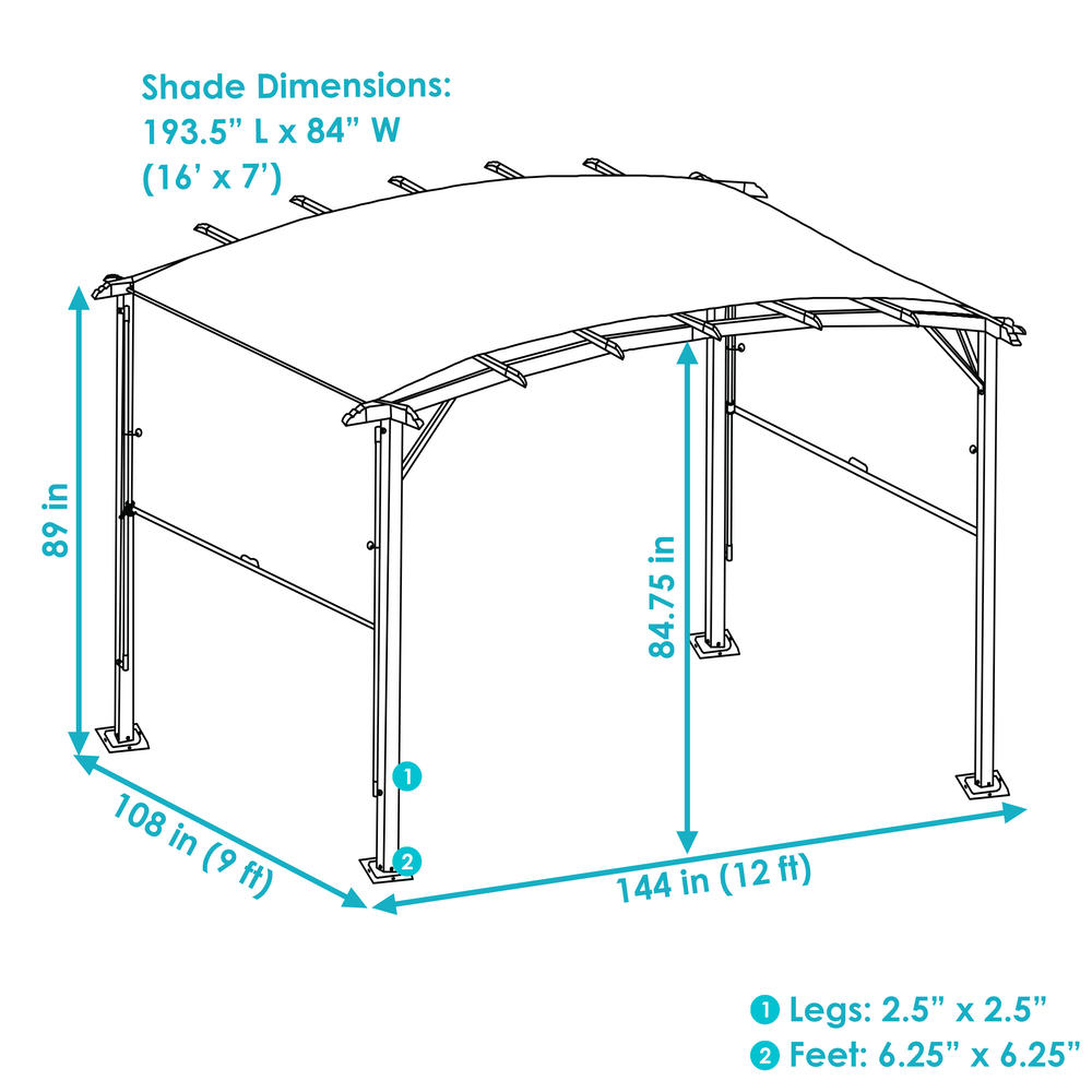 Sunnydaze Decor 9x12 Foot Metal Arched Pergola with Retractable Canopy - Gray