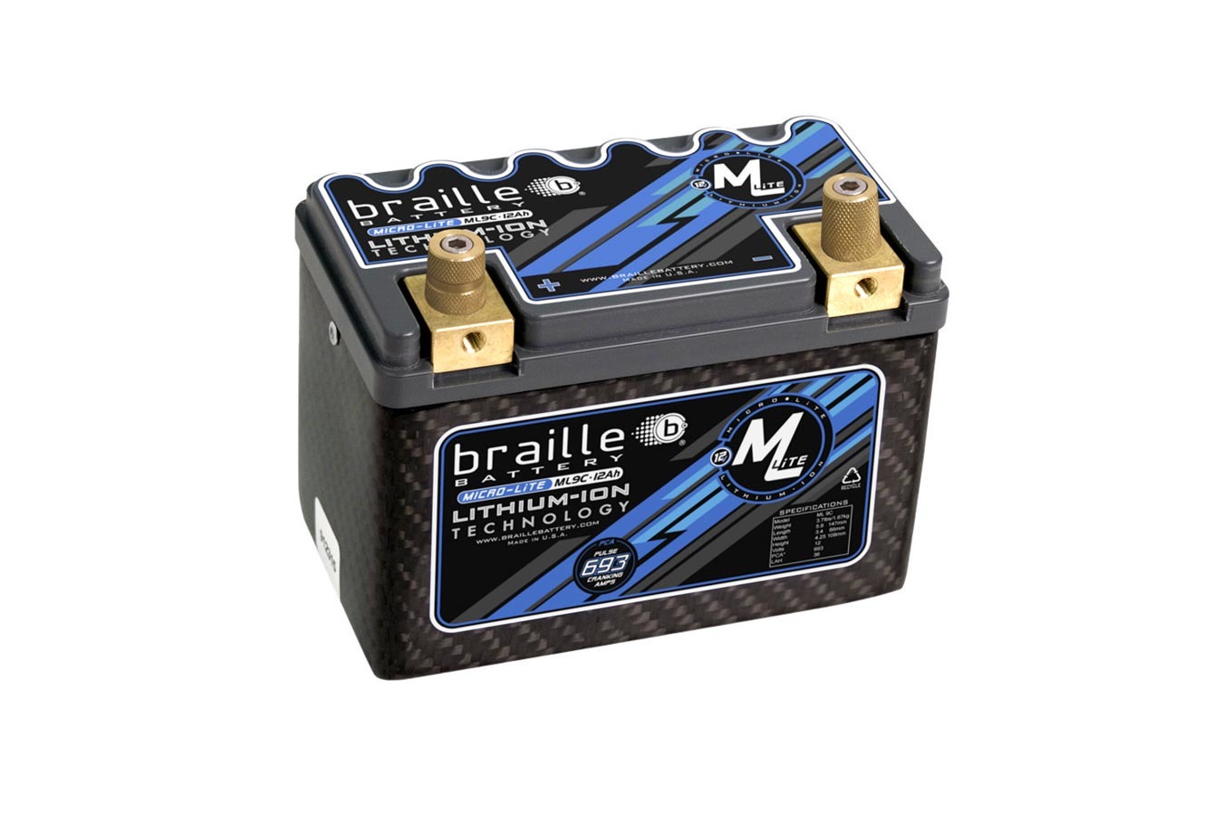 Braille Auto Battery Lithium 12 Volt Battery Micro Lite Carbon