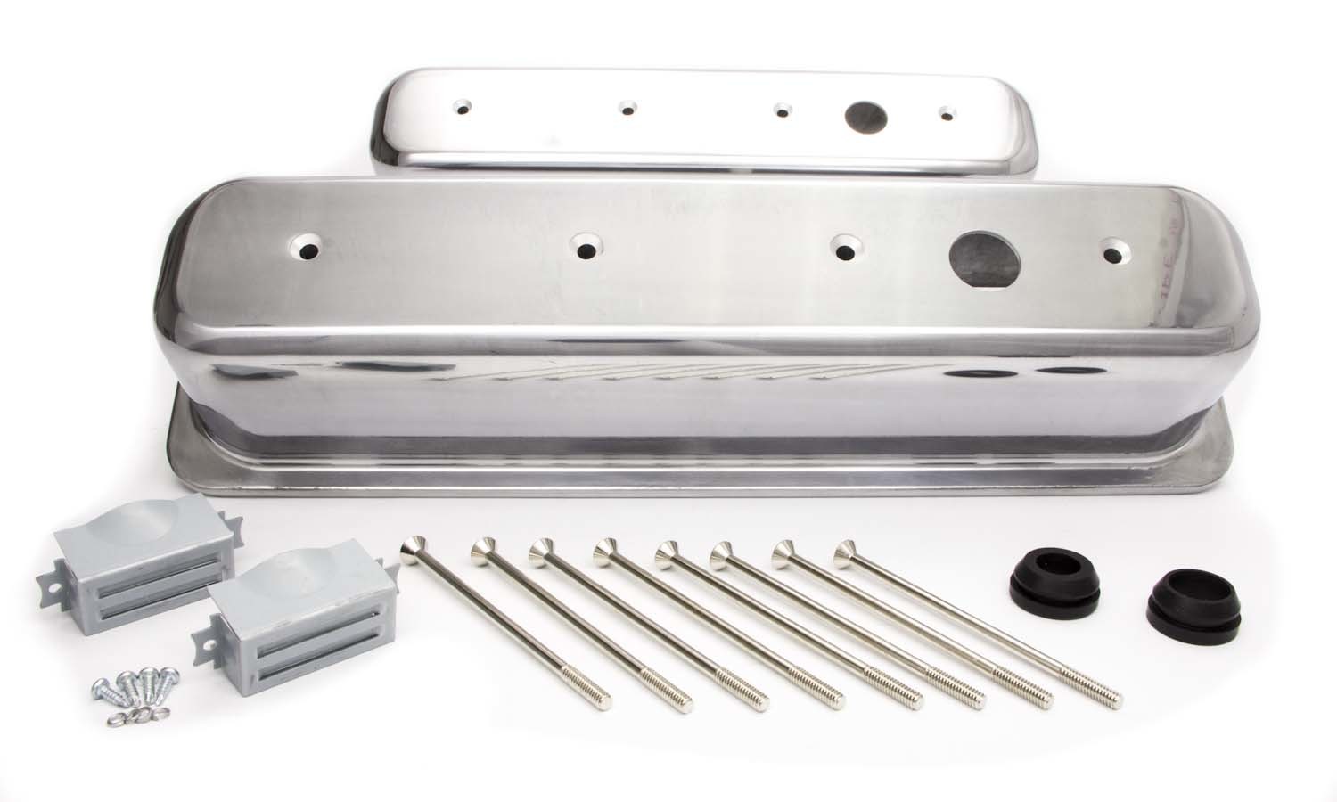 Racing Power Company R6146-1 Tall Plain Polished Aluminum Center Bolt Valve Cover for Small Block Chevy