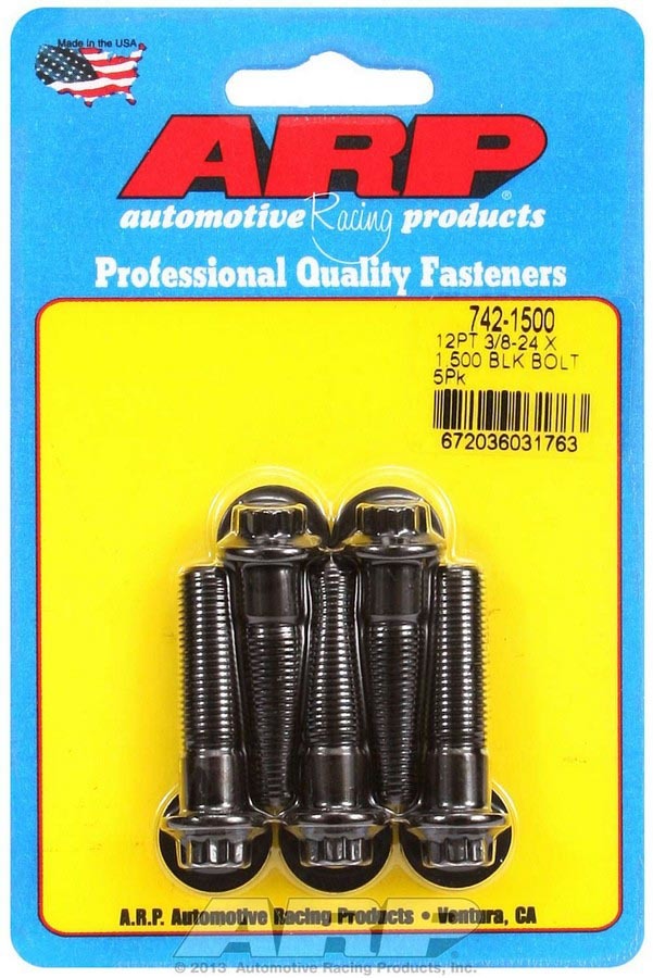 Auto Racing Products ARP 742-1500 Black Oxide 3/8-24" Fine RH Thread 1.500" UHL 12-Point Bolt with 3/8" Socket and Washer, (Set of 5)