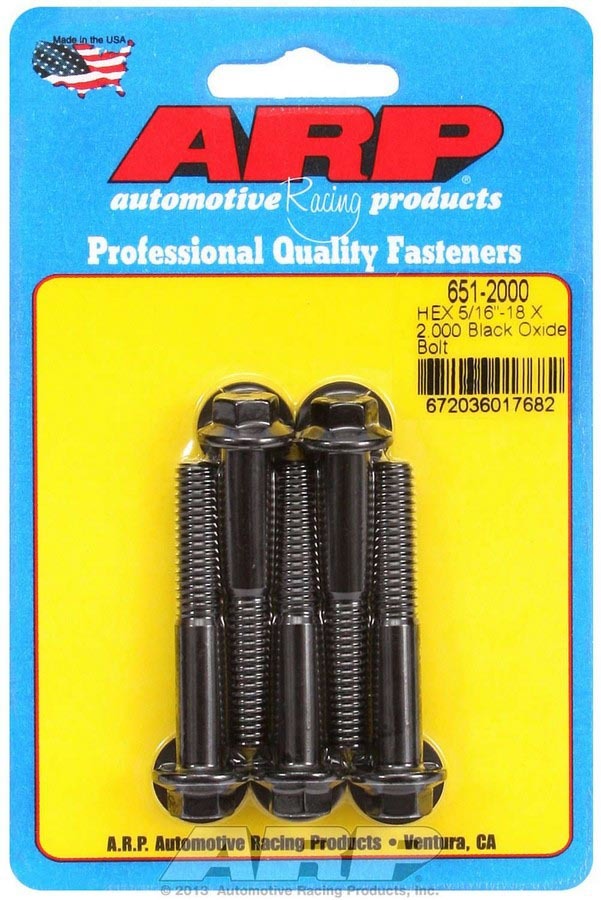 Auto Racing Products ARP 651-2000 Black Oxide 5/16-18" RH Thread 2.000" UHL 6-Point Bolt with 3/8" Socket and Washer, (Set of 5)
