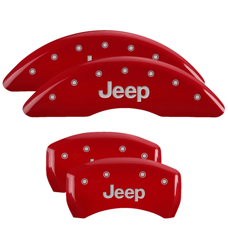 MGP Caliper Covers 42012SJEPRD Red Powder Coat Finish Front and Rear Caliper Cover, Set of 4 (JEEP Silver Characters,
