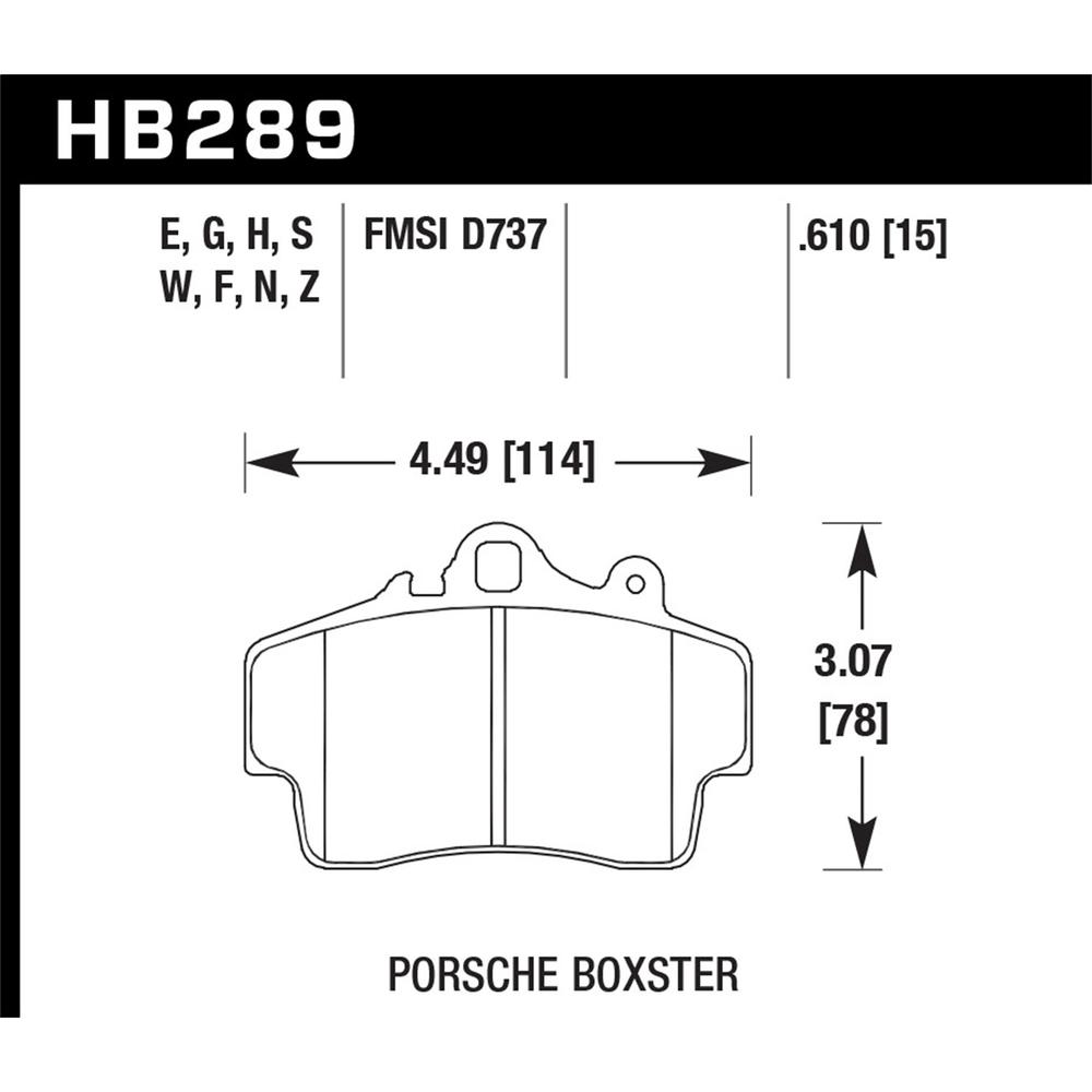 Hawk Performance HB289F.610 HPS Disc Brake Pad Fits 97-08 Boxster Cayman