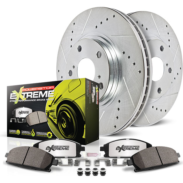 Powerstop Power Stop K8169-26 Front Z26 Carbon Fiber Brake Pads with Drilled & Slotted Brake Rotors Kit