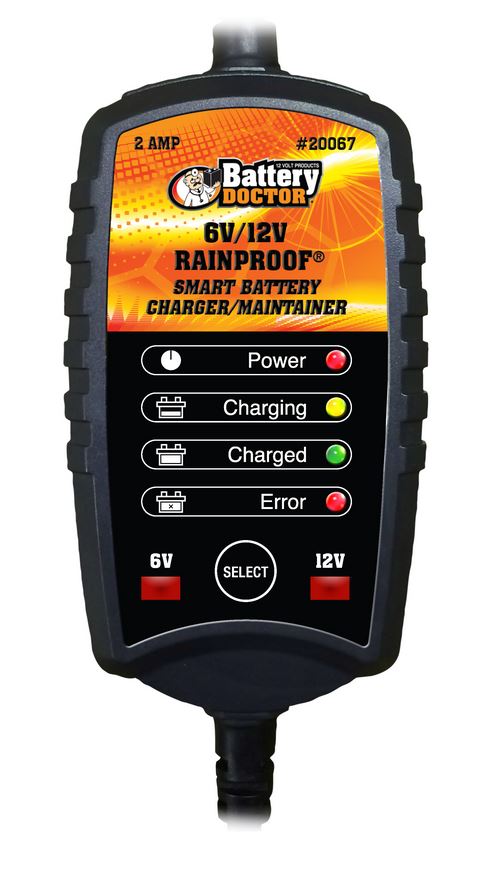 WirthCo 20067 Battery Doctor Black CEC Certified Rainproof Battery Charger and Maintainer (6V to 12V, 2 Amp)