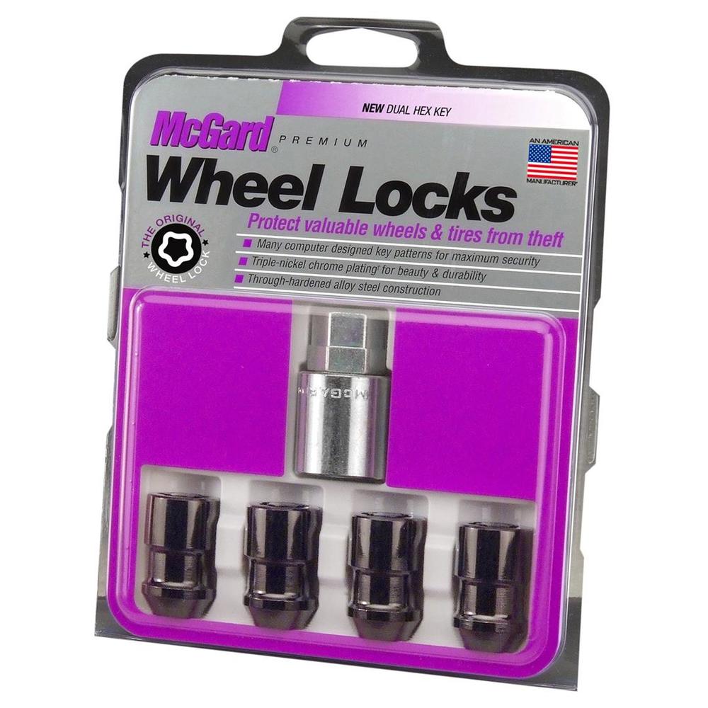 McGard 24038 Black Cone Seat Wheel Locks (1/2"-20 Thread Size) - Set of 4, 4 Locks / 1 Key