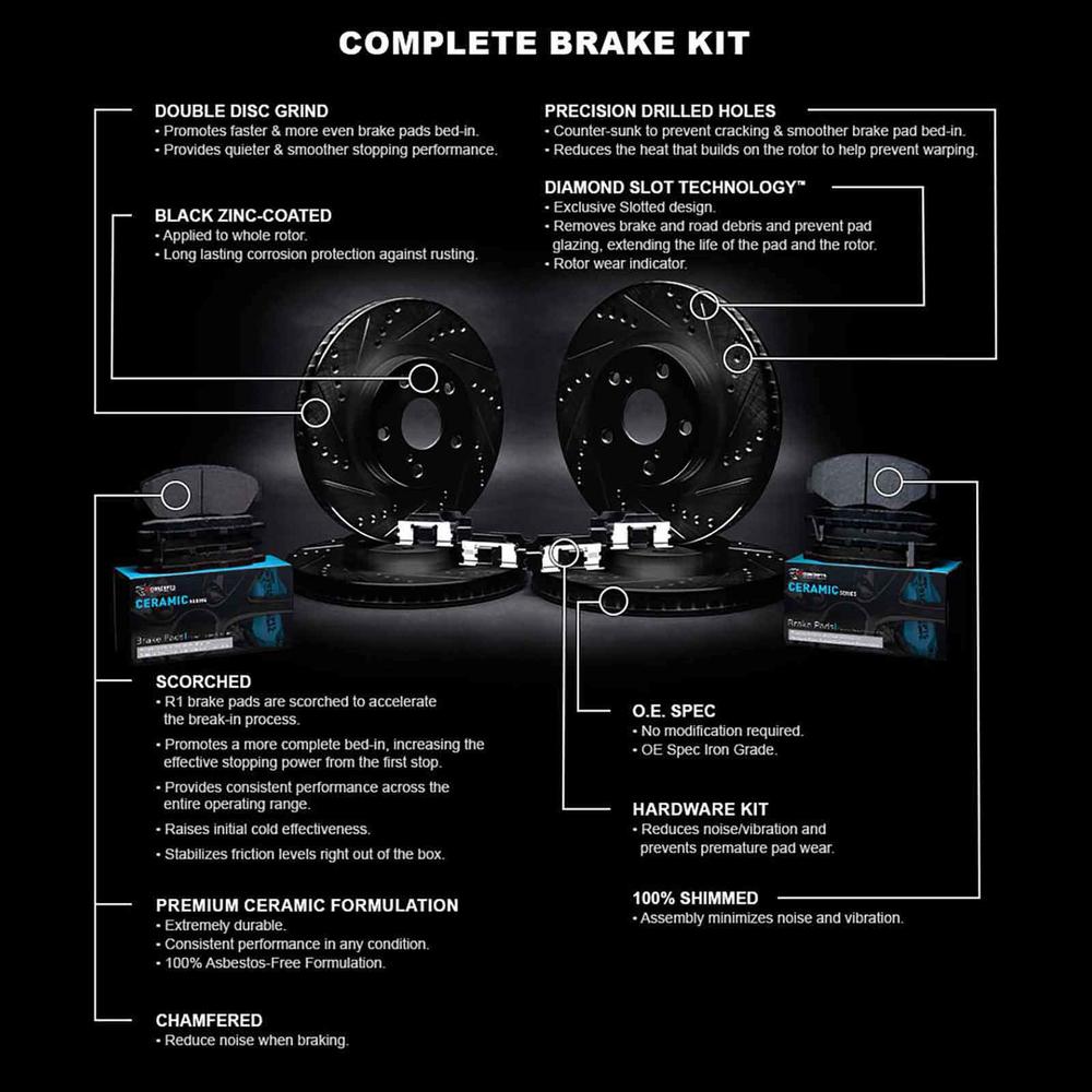 R1 Concepts WHWH2-40030 R1 E- Line Series Brake Rotor - D/S - Black w/ Ceramic Pads & Hdw