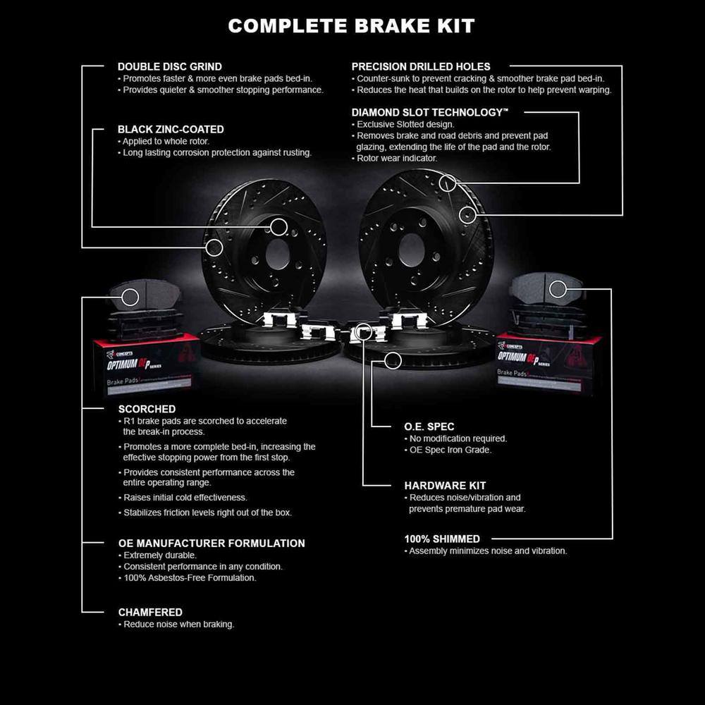 R1 Concepts WHUH2-76162 R1 Brake Rotors - D/S - Black w/ Optimum Oe Pads & Hdw