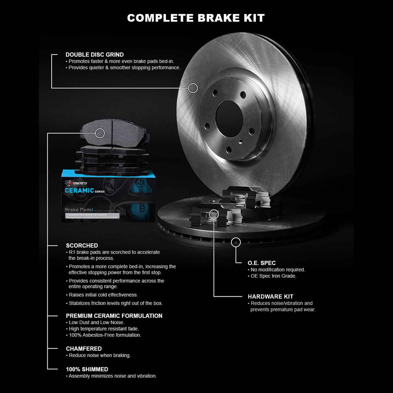 R1 Concepts WFWH1-68009 R1 Concepts E- Line Series Brake Rotor with Ceramic Brake Pads & Hdw