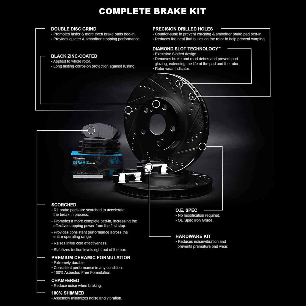 R1 Concepts WHWH1-31013 R1 E- Line Series Brake Rotor - D/S - Black w/ Ceramic Pads & Hdw