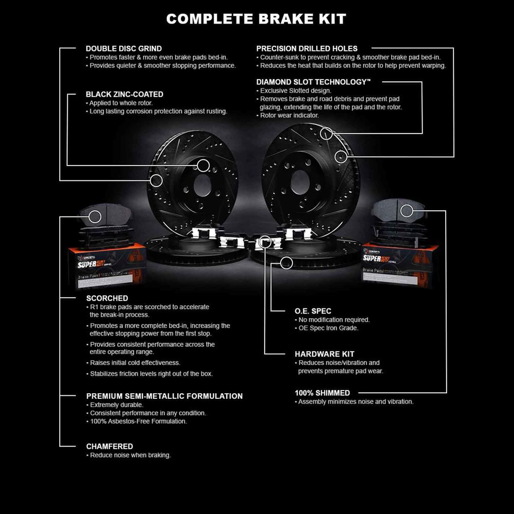 R1 Concepts WHXH2-99079 R1 eLINE Series Black D/S Brake Rotors w/ Sup Dty Pads & Hdw Kit