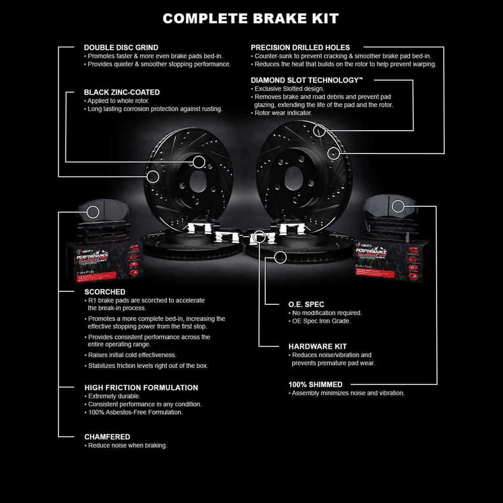 R1 Concepts WHVH2-48005 R1 eLINE Series Brake Rotors - D/S - Black - Perf Off-Road/Tow Pads - Hdw