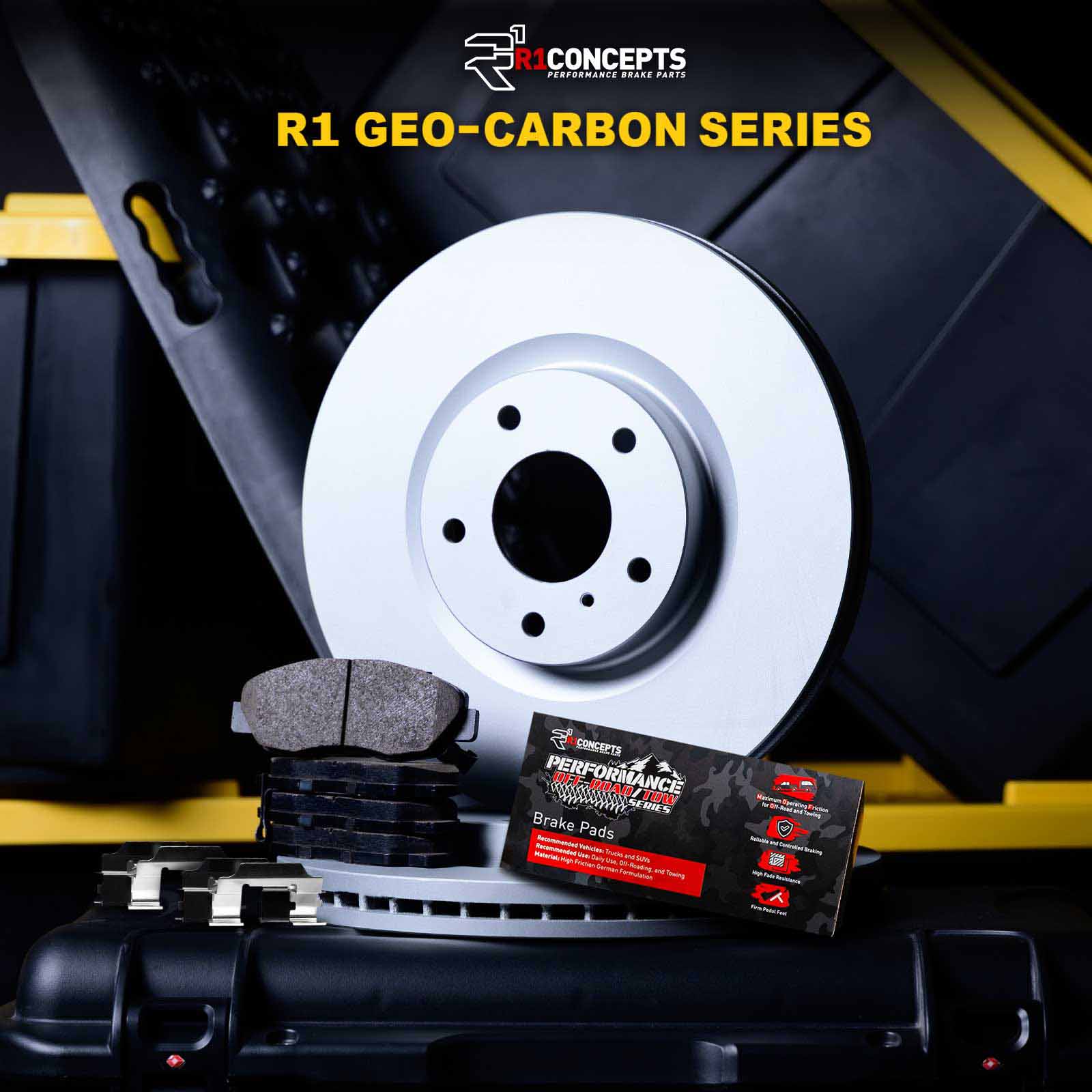 R1 Concepts WDVH1-42027 R1 Carbon Series Brake Rotors - Perf Off-Road/Tow Pads - Hdw