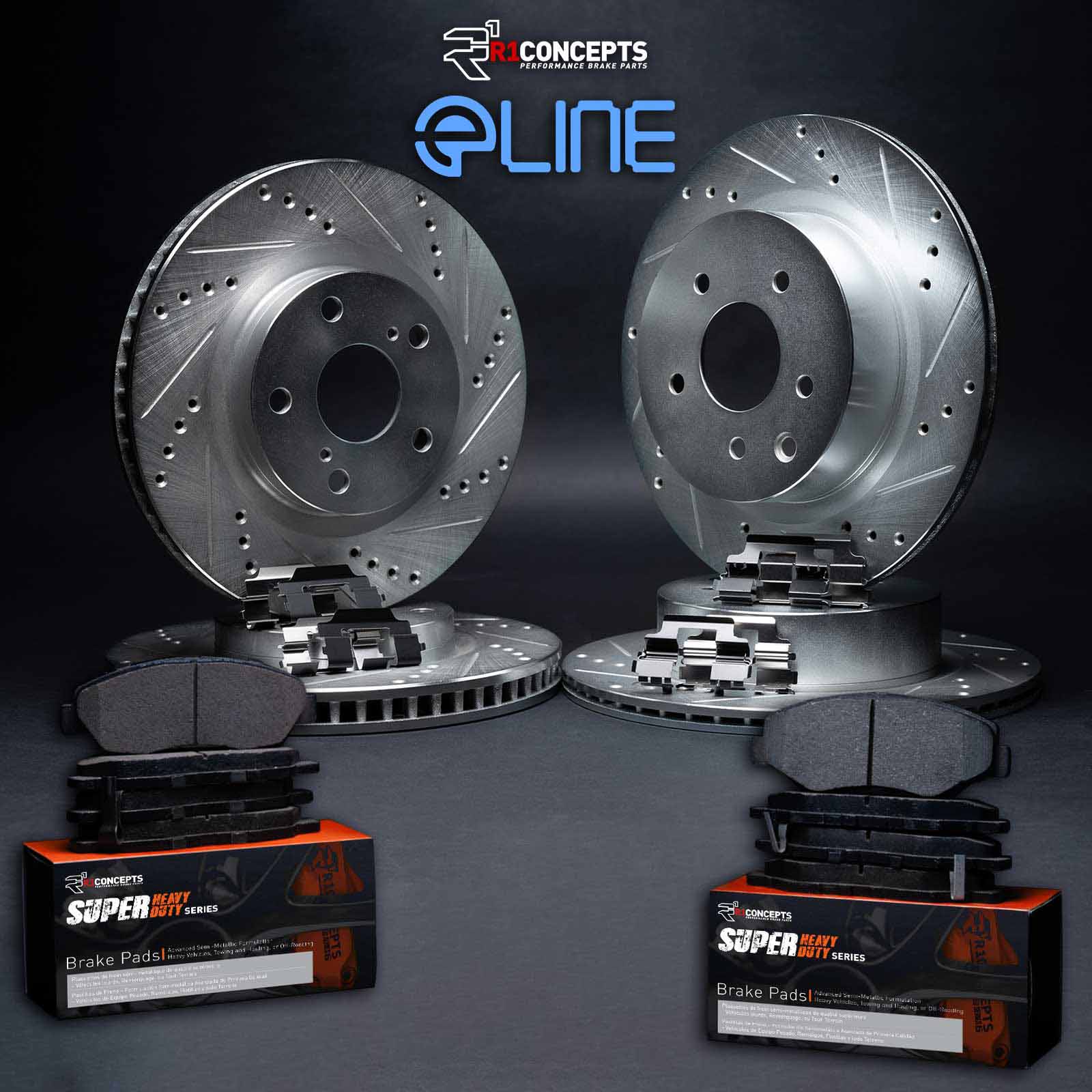 R1 Concepts WGXH2-48173 R1 Brake Rotors - D/S - Silver w/ Sup Dty Pads & Hdw