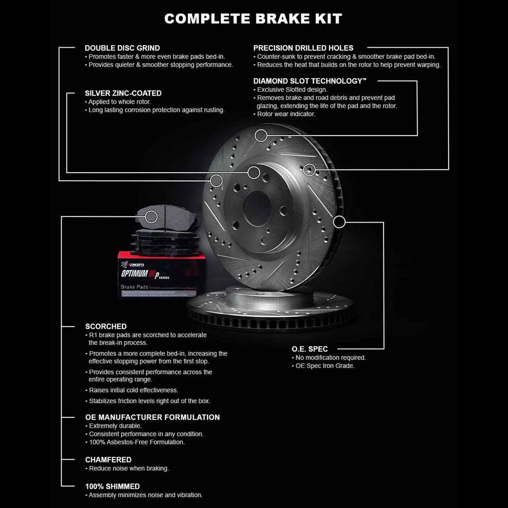 R1 Concepts R1 Brake Rotors - D/S - Silver w/ Optimum Oe Pads