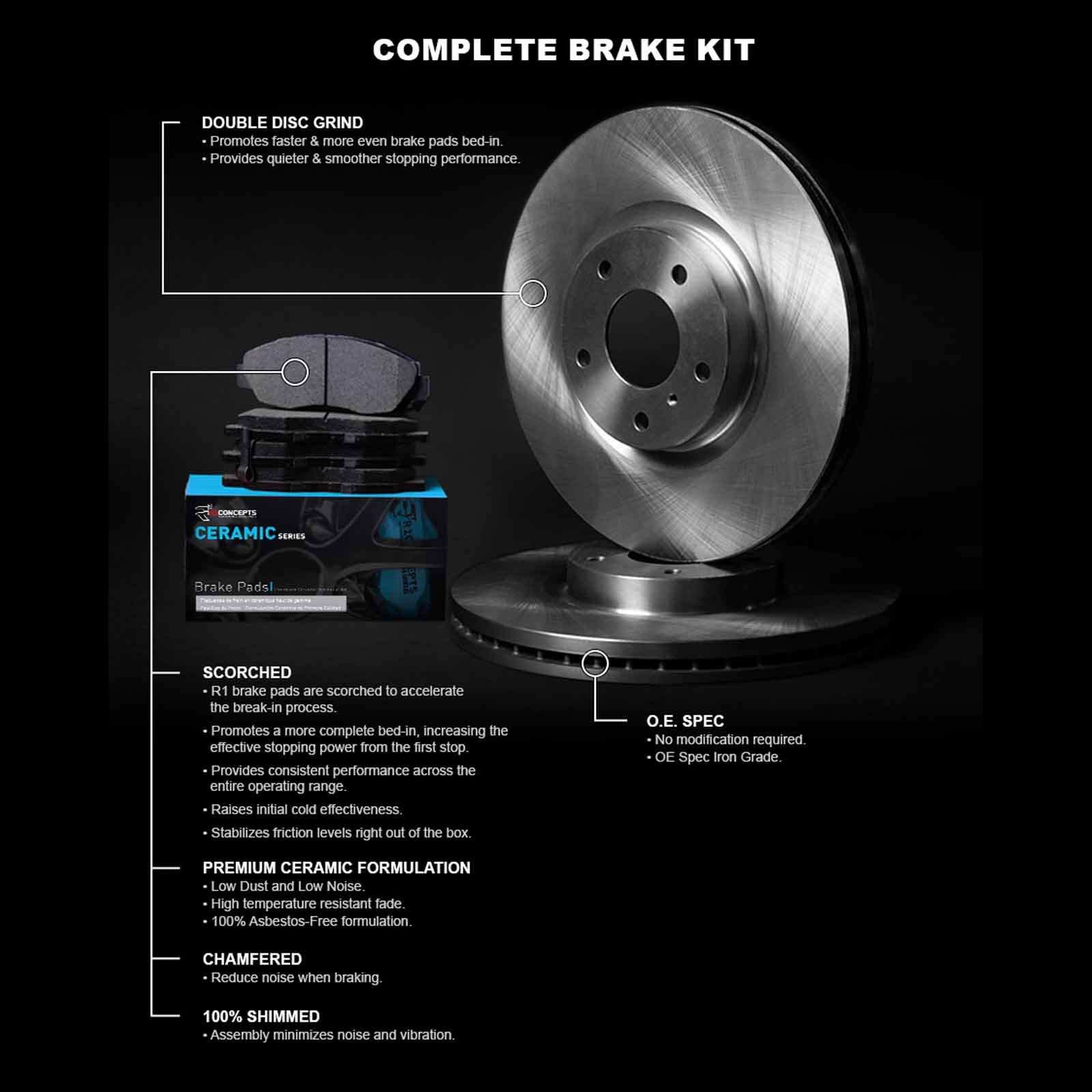 R1 Concepts WFWN1-65006 R1 Concepts E- Line Series Brake Rotor with Ceramic Brake Pads