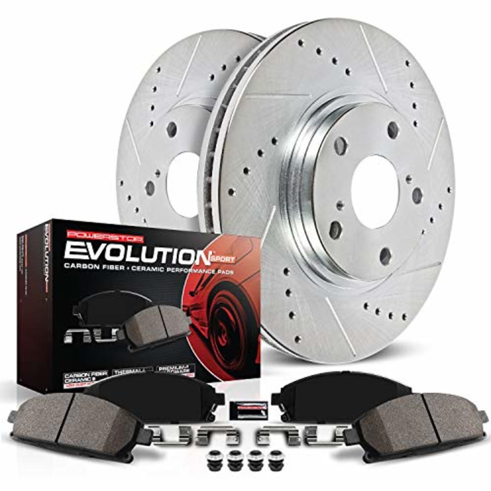 Powerstop Power Stop K5950 Rear Z23 Carbon Fiber Brake Pads with Drilled & Slotted Brake Rotors Kit