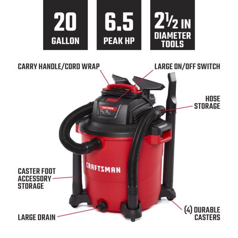 Craftsman 20 gal Corded Wet/Dry Vacuum 12 amps 120 V 6.5 HP