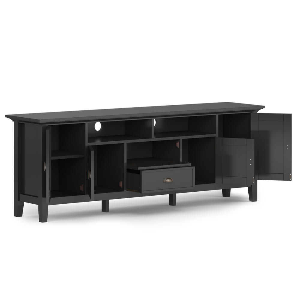 Simpli Home Redmond SOLID WOOD 72 inch TV Media Stand in Black For TVs up to 80 inches