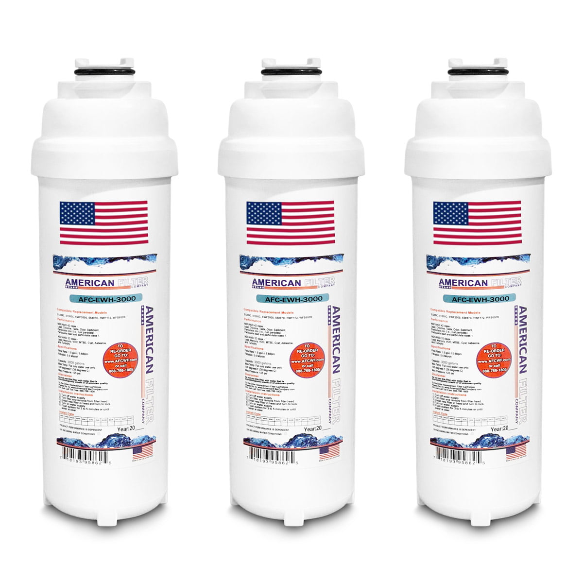 American Filter Company WaterSentry® HACG8SS-WF Comparable Water Fountain Filters (made by AFC™ Model number AFC-EWH-3000) Made in U.S.A - 3 Filters