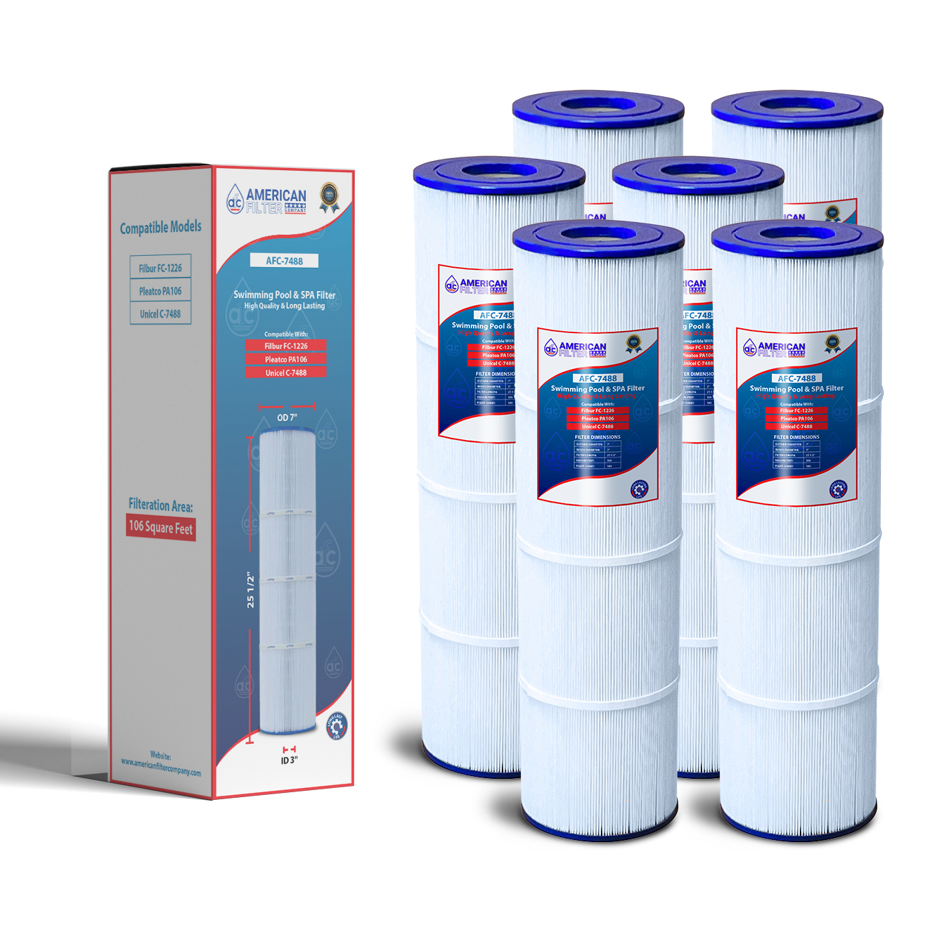 American Filter Company AFC&trade; Brand Model # AFC-7488 , Swimming Pool and Spa Filter , Compatible with Magnum HW870 - 6 Filters