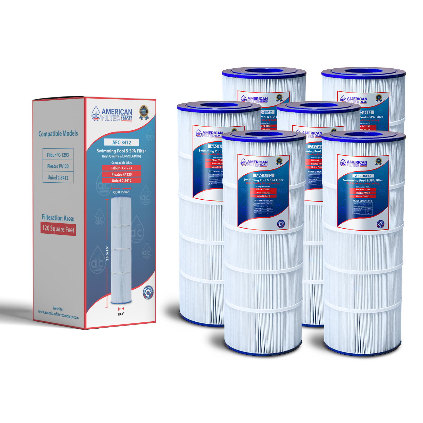 American Filter Company AFC&trade; Brand Model # AFC-8412 , Swimming Pool and Spa Filter , Compatible with Neptune 8R8121 - 6 Filters