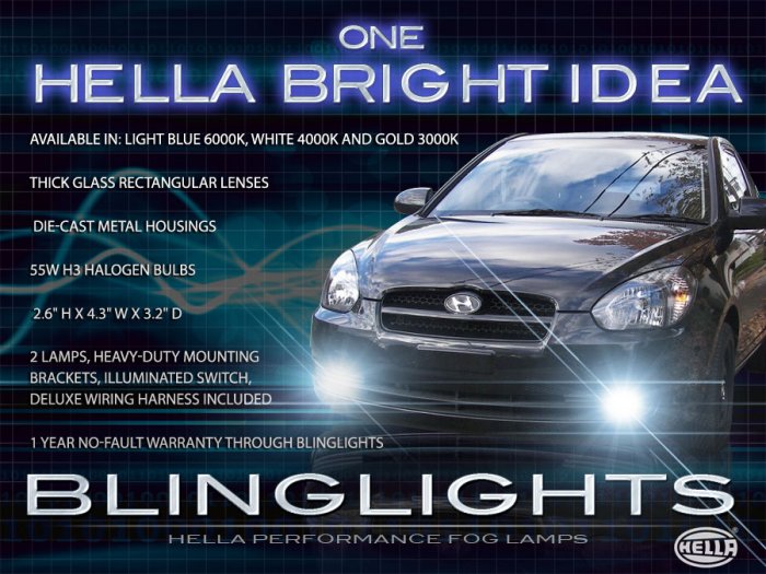 blinglights 2006 2007 2008 2009 2010 2011 Hyundai Accent Xenon Fog Lamps Driving Lights Foglamps Foglights Kit