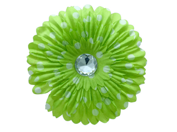 bulk buys 6 pack lime green fabric daisy w/white polka dots and jewel -24-pack