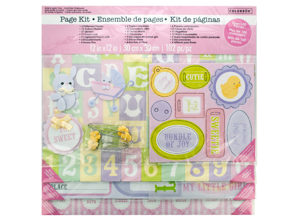 bulk buys Baby Girl Scrapbook Page Kit -12-pack