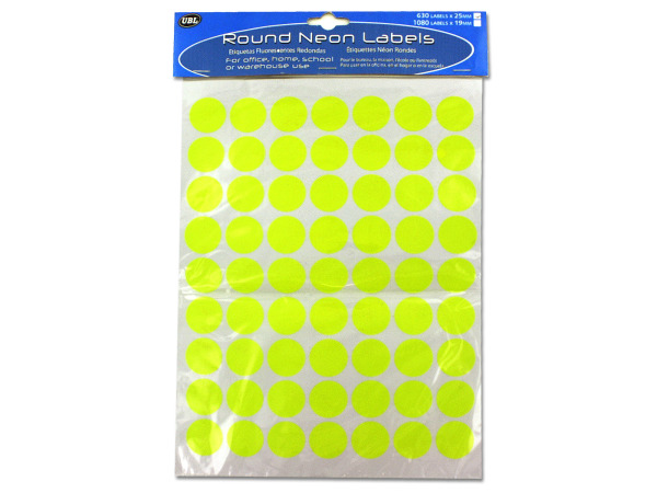 bulk buys Round neon adhesive labels -12-pack