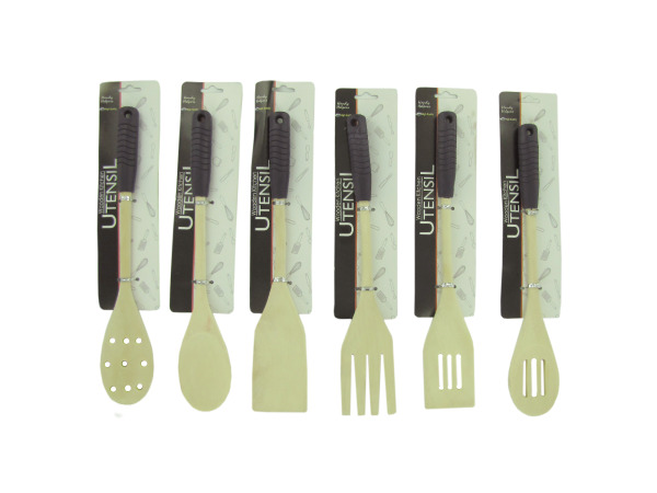 bulk buys Wooden utensils, 6 assorted designs -24-pack