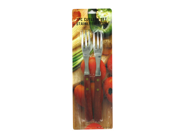 bulk buys Stainless steel forks with wood handle, pack of 2 -24-pack