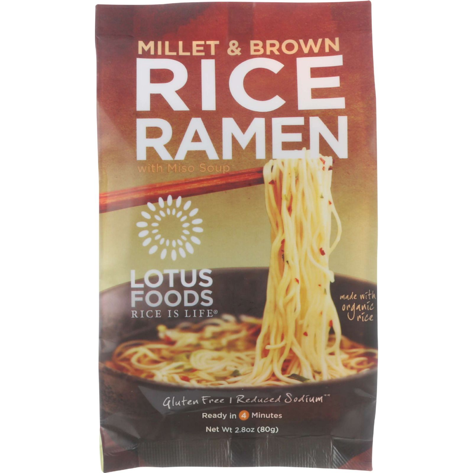 Lotus Foods Ramen  Organic  Millet and Brown Rice  with Miso Soup  2.8 oz  case of 10