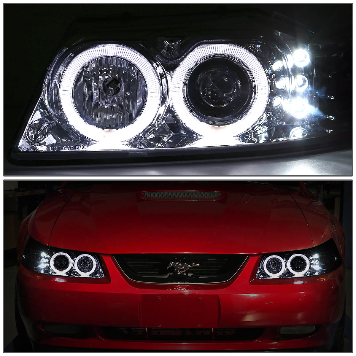 Dna Motoring For 99 04 Ford Mustang Sn 95 Dual Led Halo Ring Dna Motoring For 99 04 Ford Mustang Sn 95 Dual Led Halo Ring Projector Headlight Chrome Housing Amber Corner Headlamp 00 01 02 03 Left Right