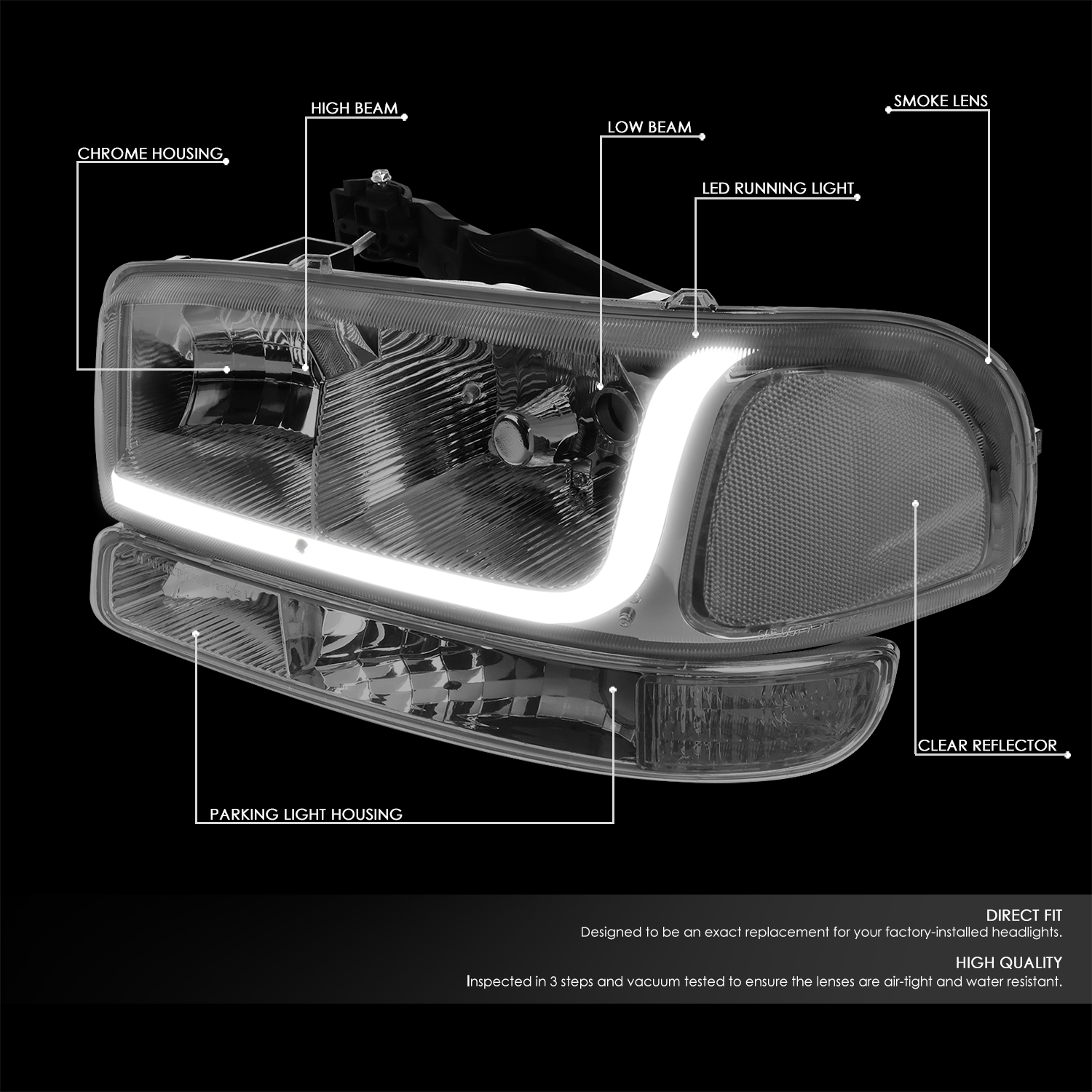 Dna Motoring 1999 2007 Gmc Sierra Classic Yukon Smoked Lens Clear