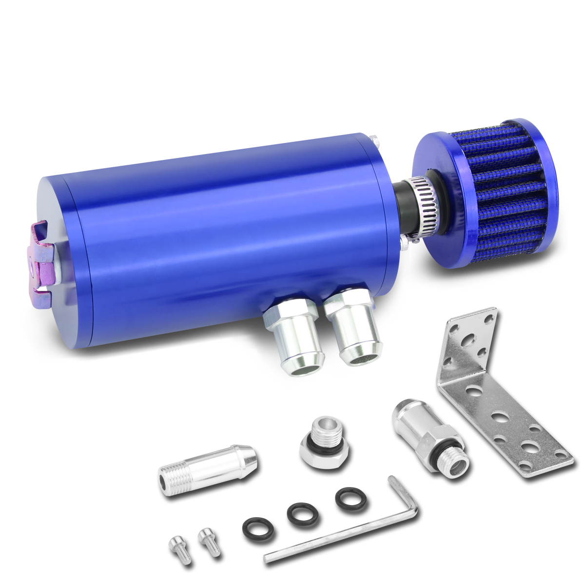 DNA Motoring OCT-ZTL-9044-BL 5.5" x 2.36" Universal Aluminum Anodized Engine Oil Catch Tank/ Can With Filter (Blue)