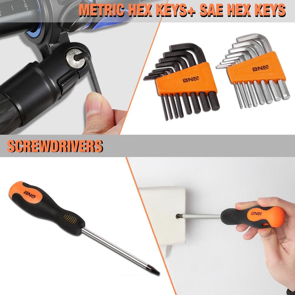 DNA Motoring TOOLS-00021 DNA MOTORING Orange 220 Pcs Portable Automotive Mechanic Repair Toolbox Socket+Hex Key+Screwdriver