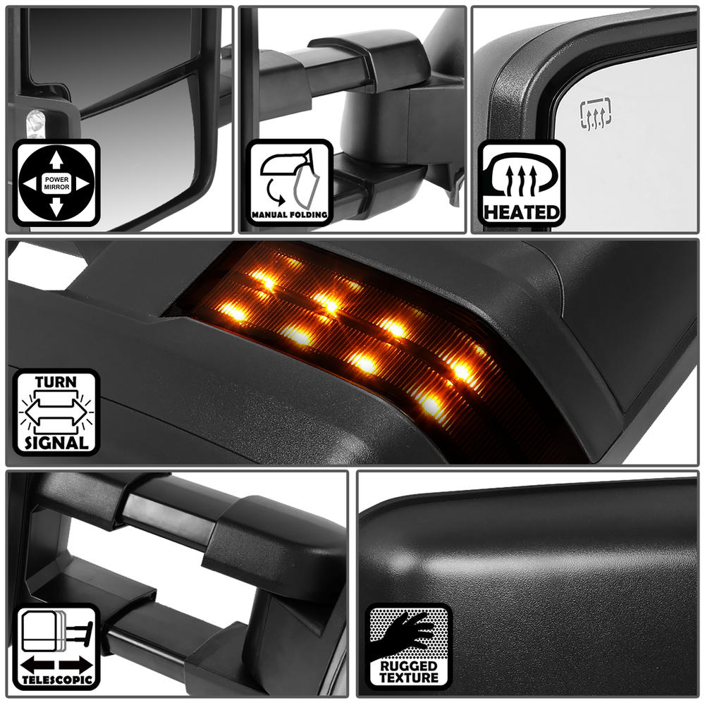 DNA Motoring TWM-015-T888-BK-SM For 2003 to 2006 Chevy / GMC Silverado / Sierra Powered Tow Mirrors LED Turn Signal Lights