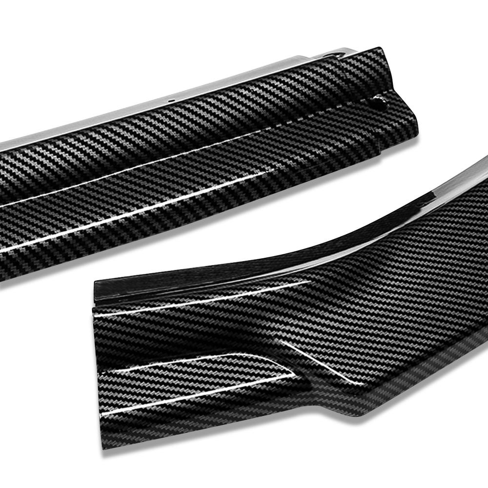 DNA Motoring For 2018-2021 Golf Carbon Fiber Look 3Pcs Front Bumper Lips Guard Body Kit w/ Vertical Stabilizers 19 20